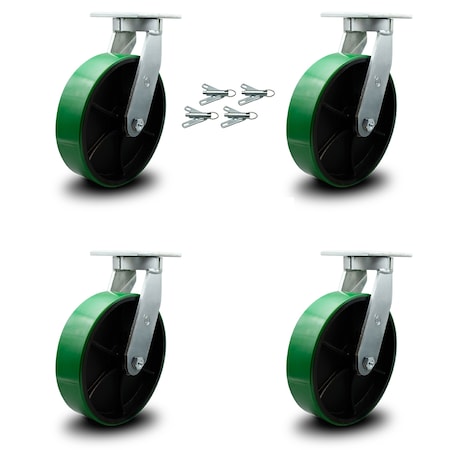 Service Caster 12 Inch Heavy Duty Green Poly on Cast Iron Caster Set with Swivel Locks, 4PK SCC-KP92S1230-PUR-GB-BSL-4